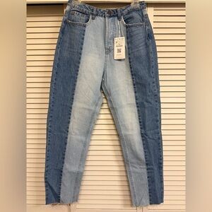 STR Mom Fit Stradivarius Dual Blue Ankle Jeans Button Fly NEW